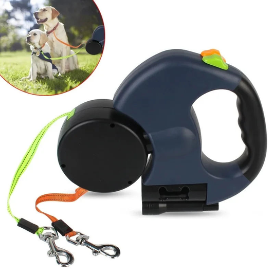 Dual Pet Leash Retractable Reflective Lead 360 Swivel Double Dog Walking Leash