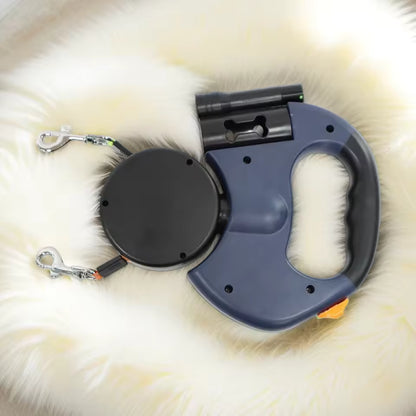 Dual Pet Leash Retractable Reflective Lead 360 Swivel Double Dog Walking Leash