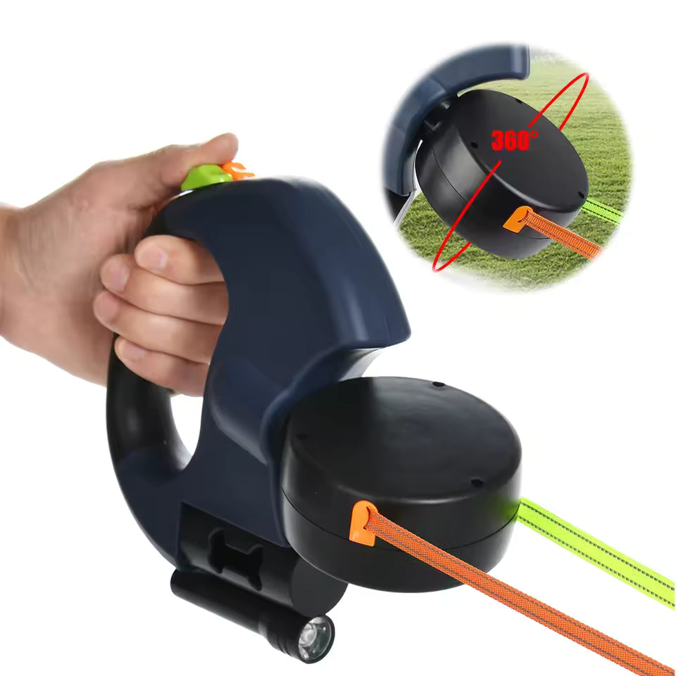 Dual Pet Leash Retractable Reflective Lead 360 Swivel Double Dog Walking Leash